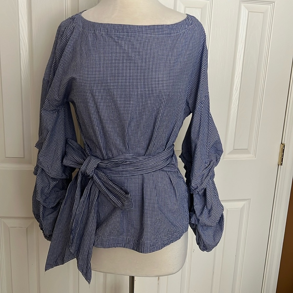 Max Jean Navy blue & white gingham shirt Medium never worn